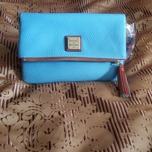 D & B Azure blue Pebble Grain Leather Foldover